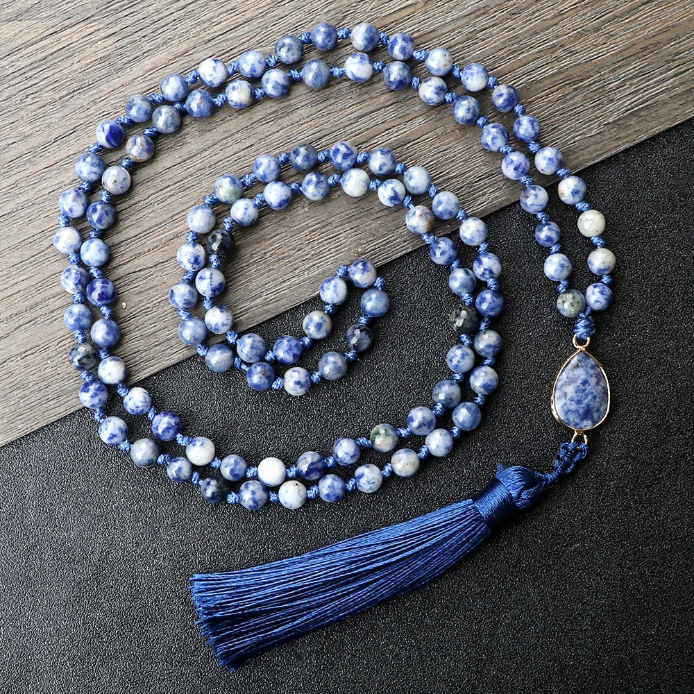 CowLost | handbags-white-dot-blue-vein-sodalite-108-beaded-mala-necklace-natural-stone |3