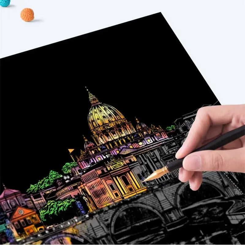 CowLost | product_id-4-piece-a4-diy-scratch-painting-set-landscapes-cities-animals |6