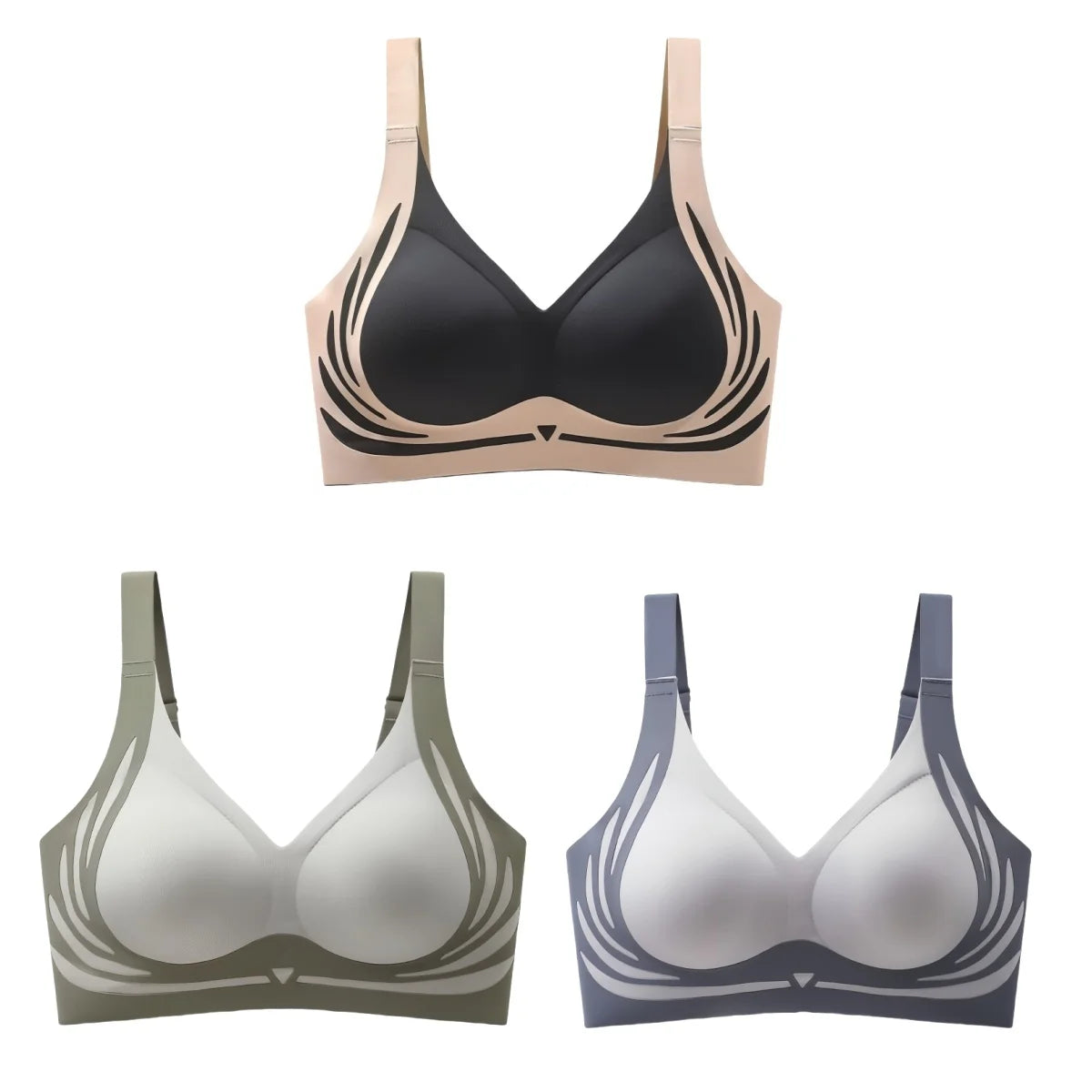 CowLost | product_id-3pcs-wireless-seamless-padded-push-up-bras-for-women-adjustable-straps-plus-size-m-4xl |12