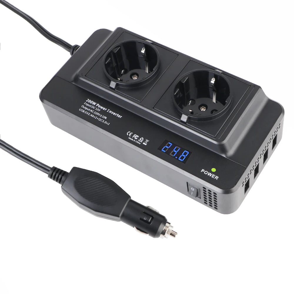 CowLost | 4-usb-12v-to-220v-400w-peak-power-auto-mounted-inverter-accessories-cigarette-lighter-car-200w-inverter-ac-eu-socket-dc-to-ac |1