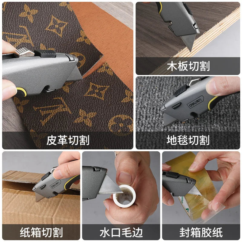 CowLost | product_id-deli-zinc-alloy-retractable-box-cutter-utility-knife-professional-stationery-tool |5