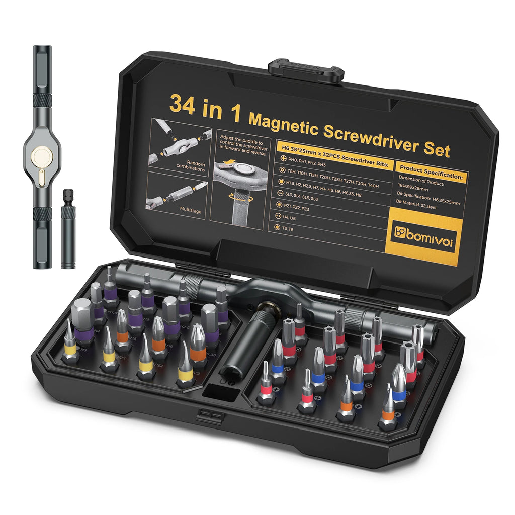 ORIA 34-in-1 Magnetic Ratchet Screwdriver Set with Detachable Handle for DIY Repair