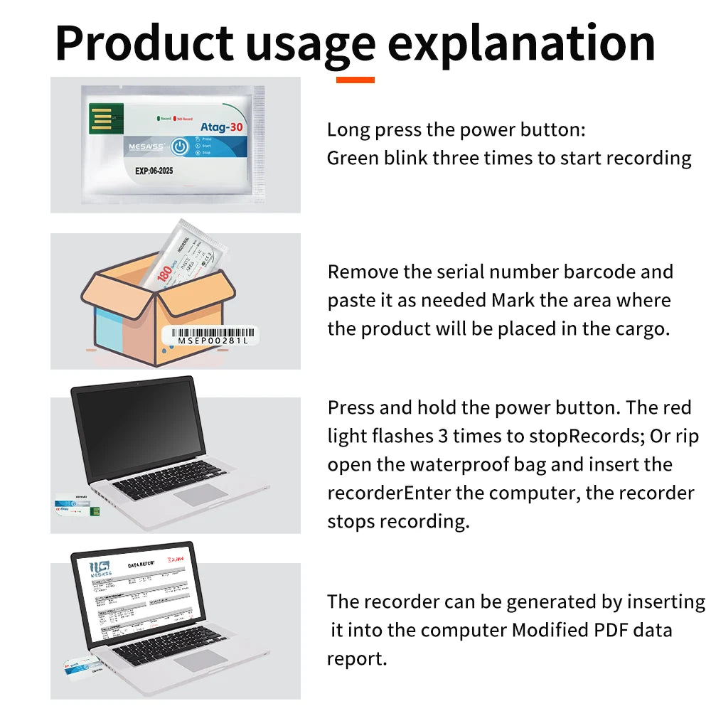 180-Day Disposable USB Temperature Data Logger with LED Indicator and Temp Alarm for Cold Chain Transport PDF Report