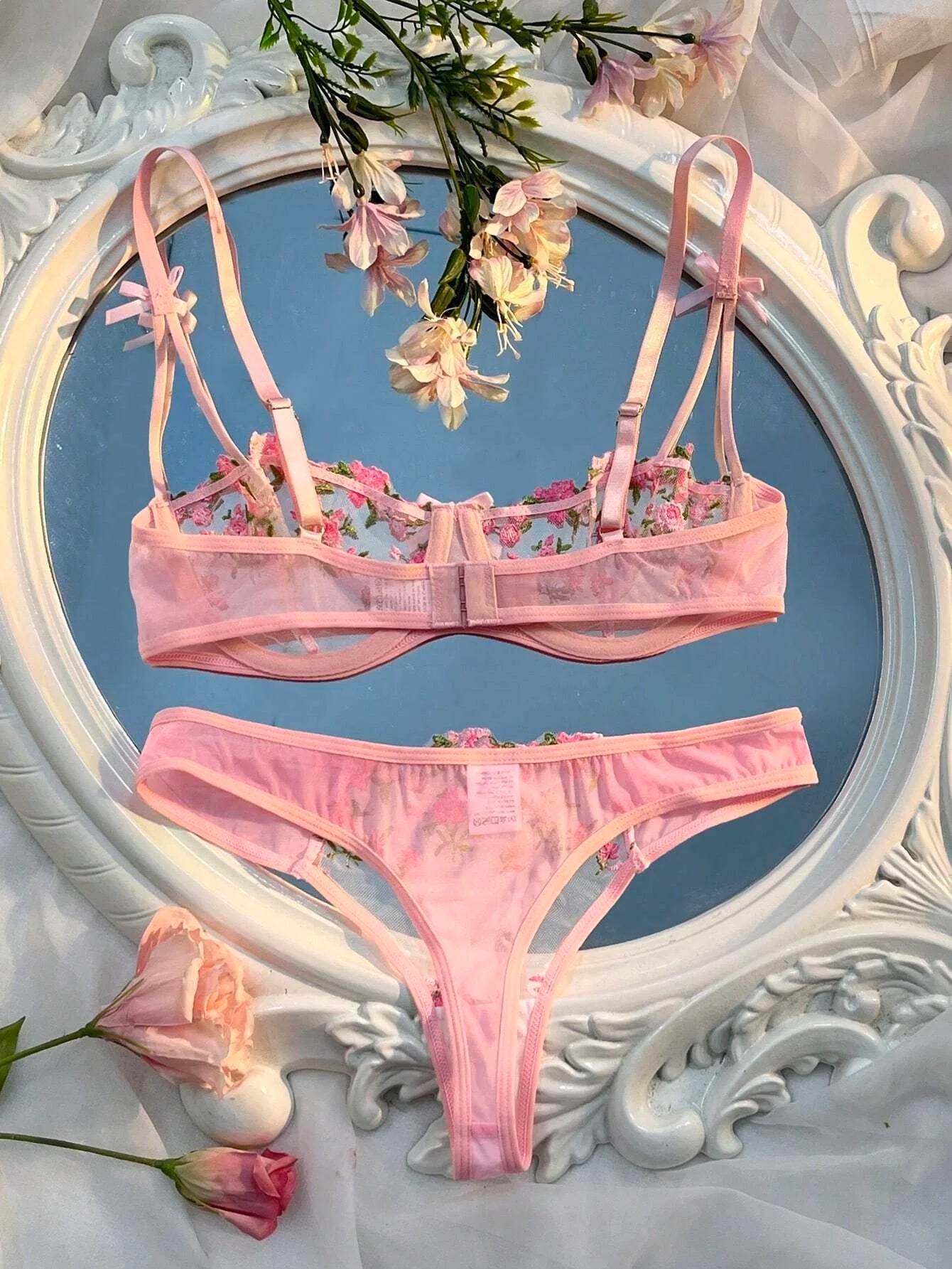 CowLost | pink-transparent-bra-women-sheer-temptation-exotic-sexy-lingerie-set |3