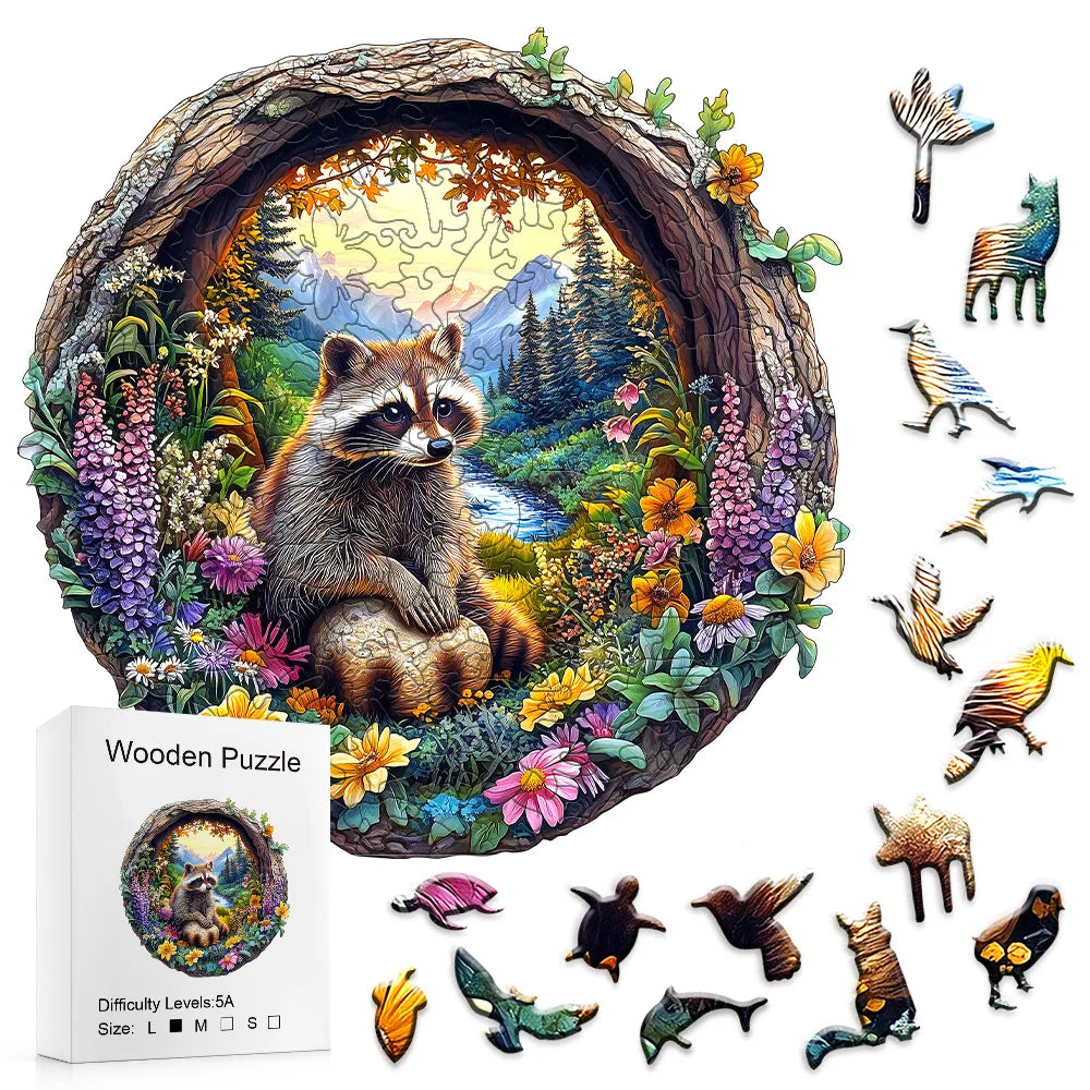 CowLost | product_id-eco-friendly-wooden-raccoon-forest-animals-jigsaw-puzzle-for-adults-unique-shapes-4-6-hour-assembly |1