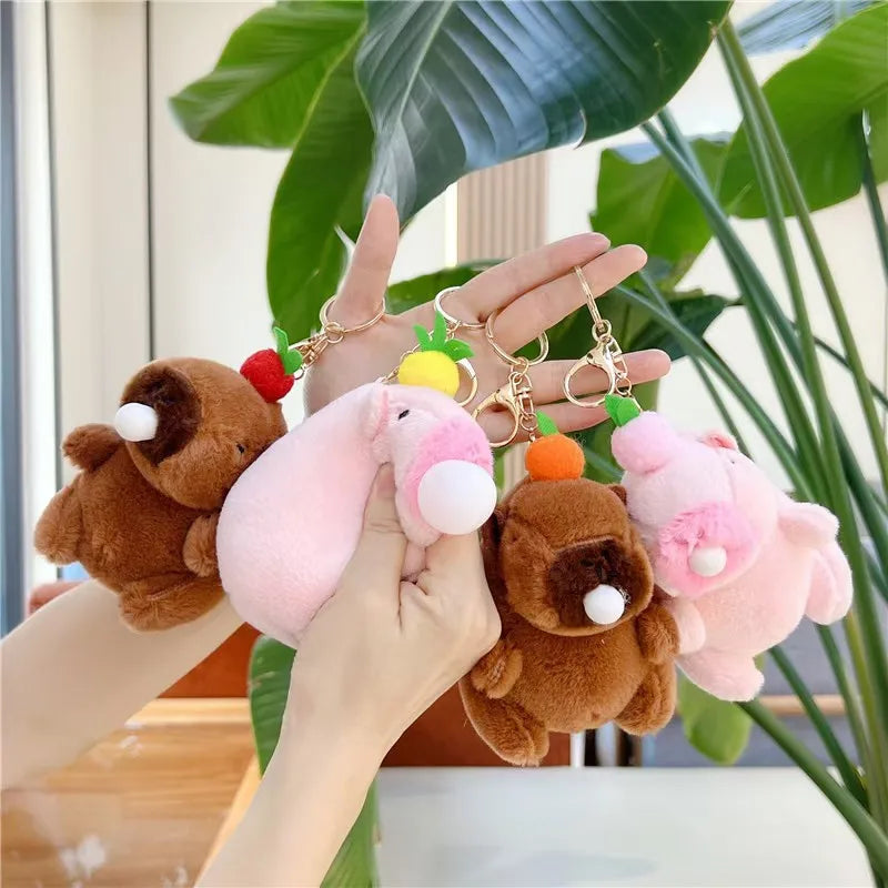 CowLost | baseball-caps-capybara-plush-keychain-soft-stress-relief-toy-squeeze-bag-pendant |3
