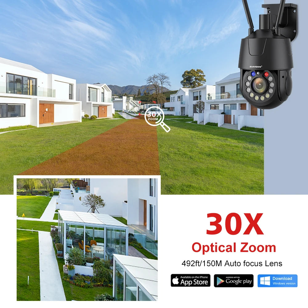CowLost | outdoor-surveillance-camera-wifi-4g-poe-8mp-5mp-30x-optical-zoom-ai-auto-tracking-150m-ir-distance-metal-ptz-security-camera |5
