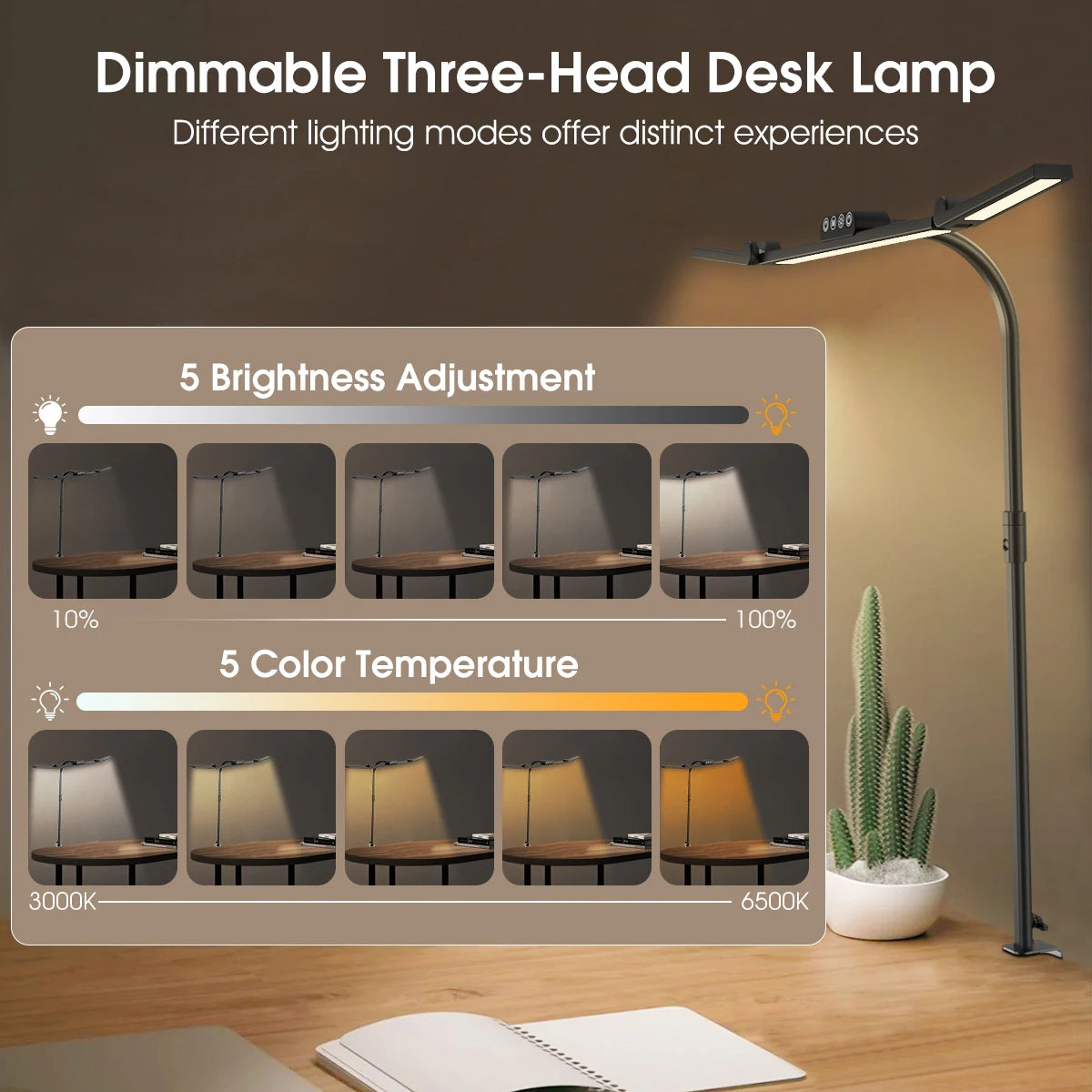 28.2" Large Transformable LED Desk Lamp with Clamp, 24W Auto Dimming Sensor Light for Office