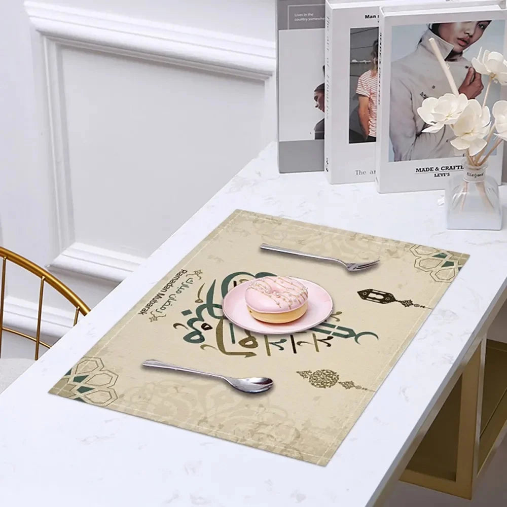 CowLost | 42x32cm-ramadan-linen-placemat-eid-mubarak-table-ornaments |8