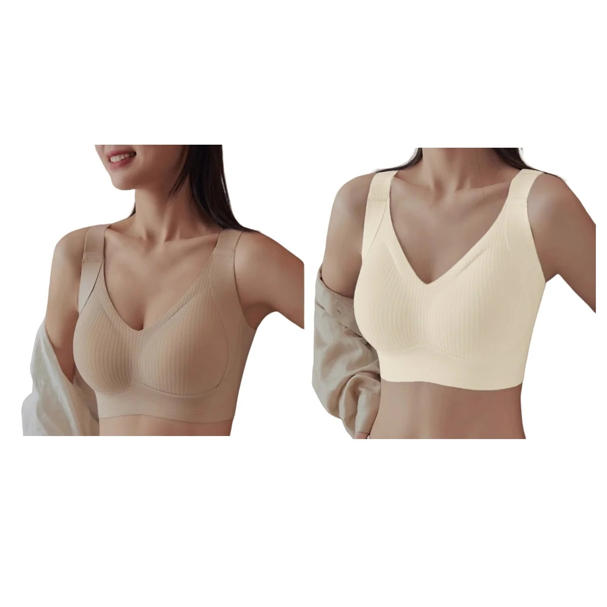 CowLost | product_id-2-pack-wireless-seamless-v-neck-push-up-bras-for-women-m-4xl |10