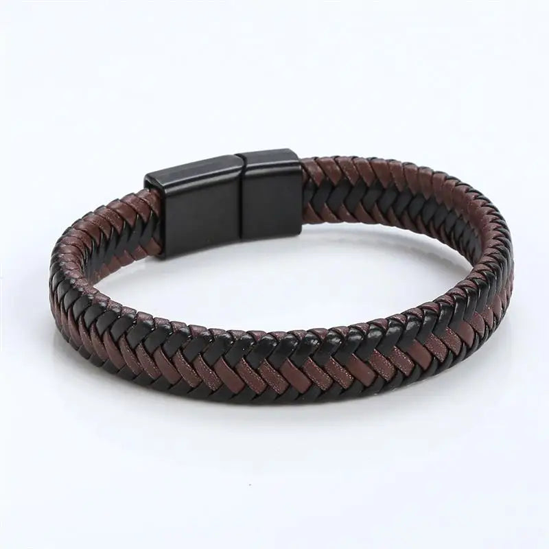 CowLost | badge-pass-holders-classic-mens-braided-leather-bracelet-with-magnetic-clasp |29