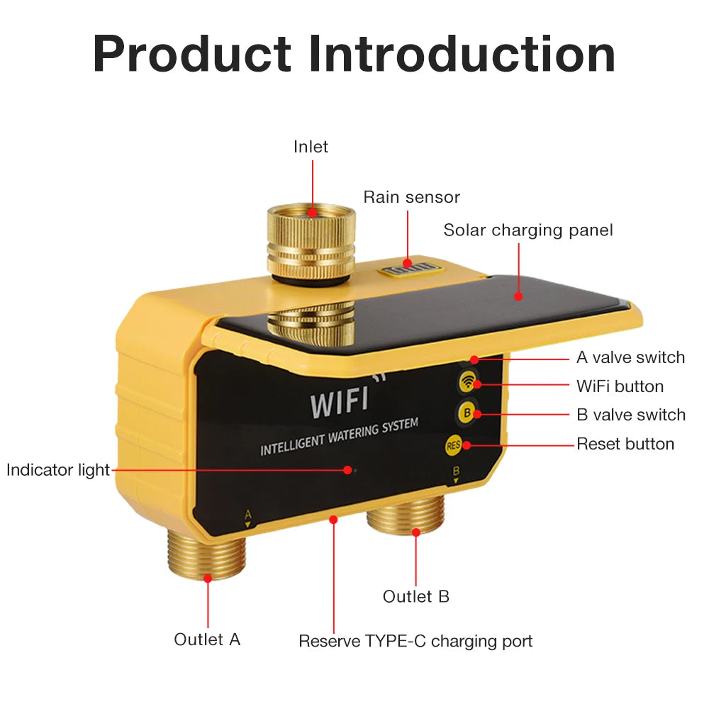 WiFi Solar Irrigation Timer 1/2/4 Outlet Smart Watering Controller for Garden Greenhouse