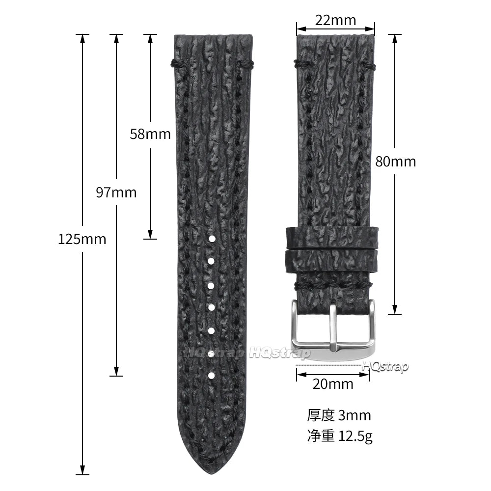 Handmade Vintage Leather Watchband 18-22mm for Seiko Panerai Snake Shark Skin Pattern Cowhide