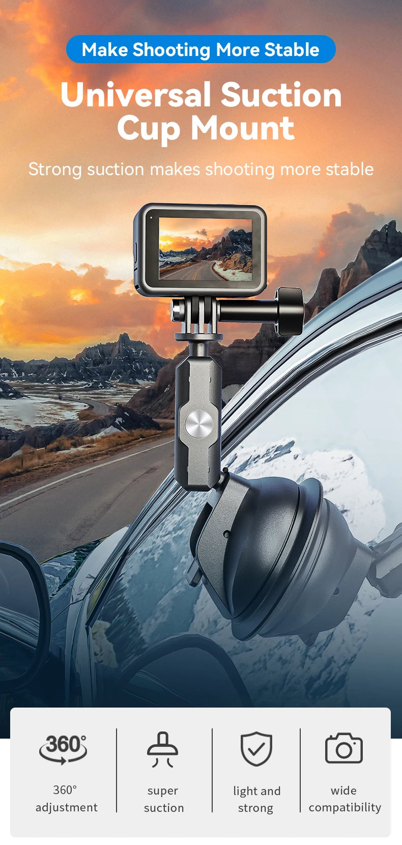 CowLost | telesin-car-phone-action-camera-holder-suction-cup-360-adjustable |8