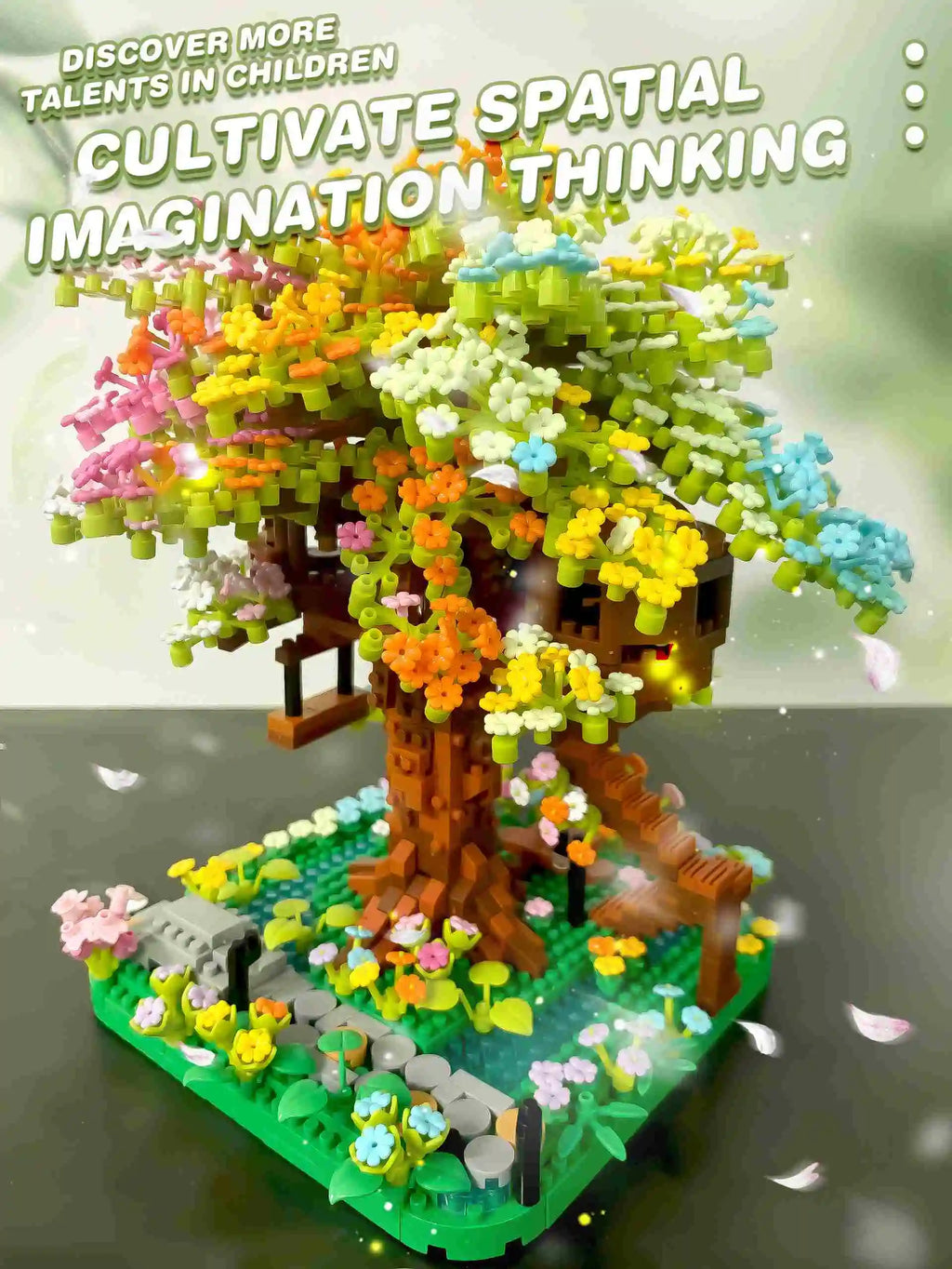 CowLost | product_id-pink-cherry-blossom-rainbow-treehouse-building-block-toy-for-parent-child-assembly |10