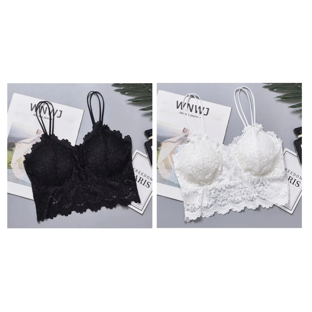 CowLost | product_id-2pcs-women-s-lace-bralette-set-non-wire-crop-top-with-double-straps-removable-pads |11