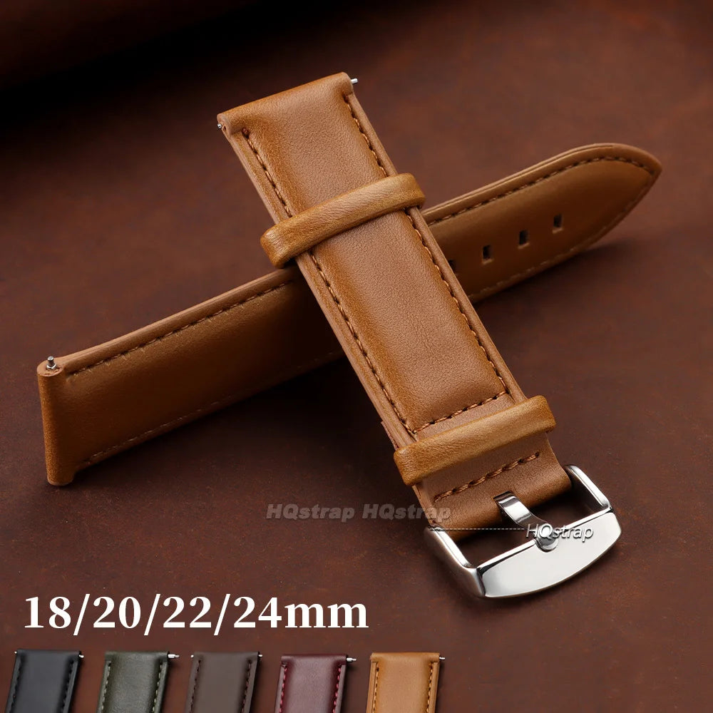 Vintage Leather Watchband 18-24mm Quick Release Pin Buckle for Seiko Unisex