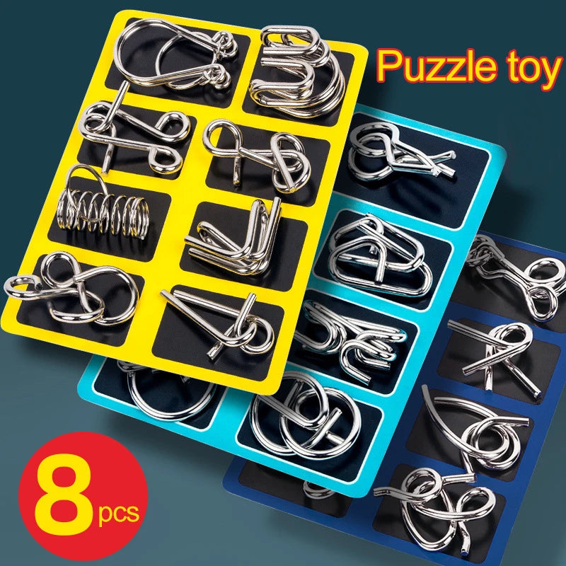 8-Piece Metal Montessori Wire Brain Teaser Puzzle Set for Kids and Adults