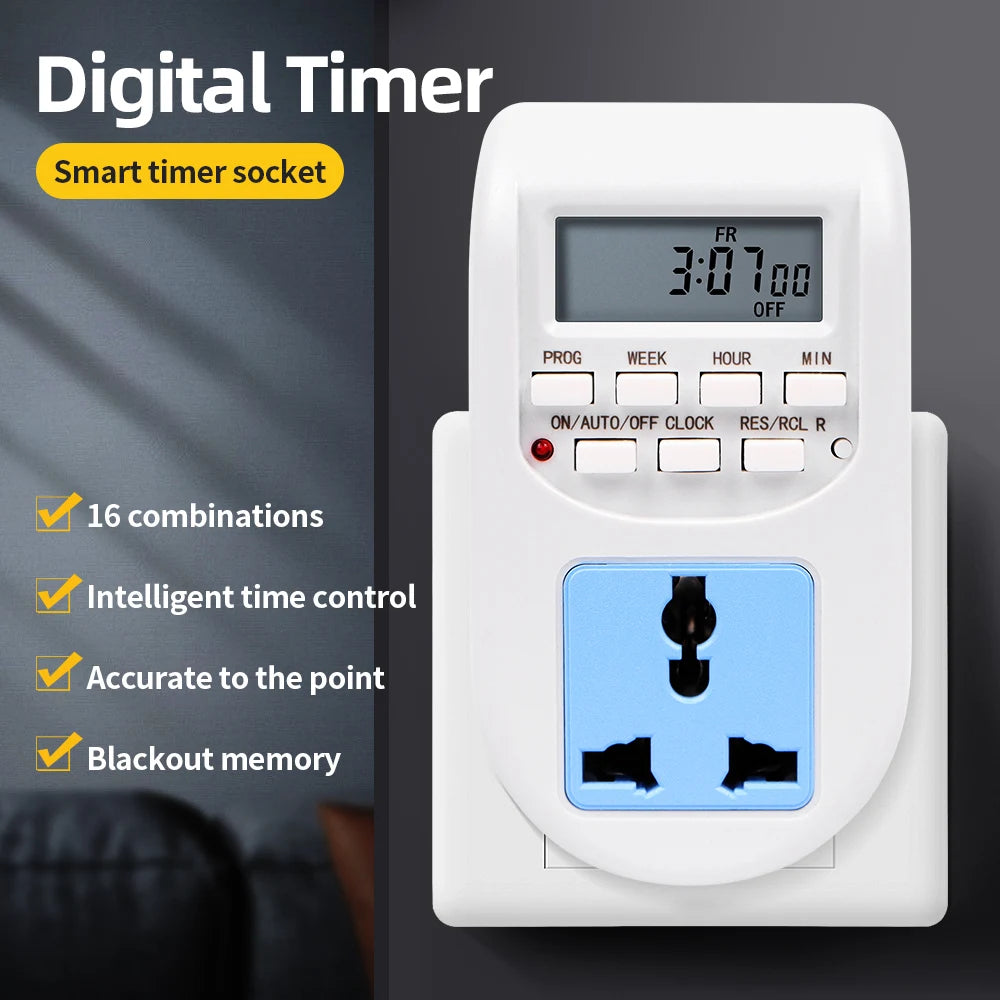 220V JUANJUAN Digital 7-Day Programmable Timer Socket EU Plug Smart Switch