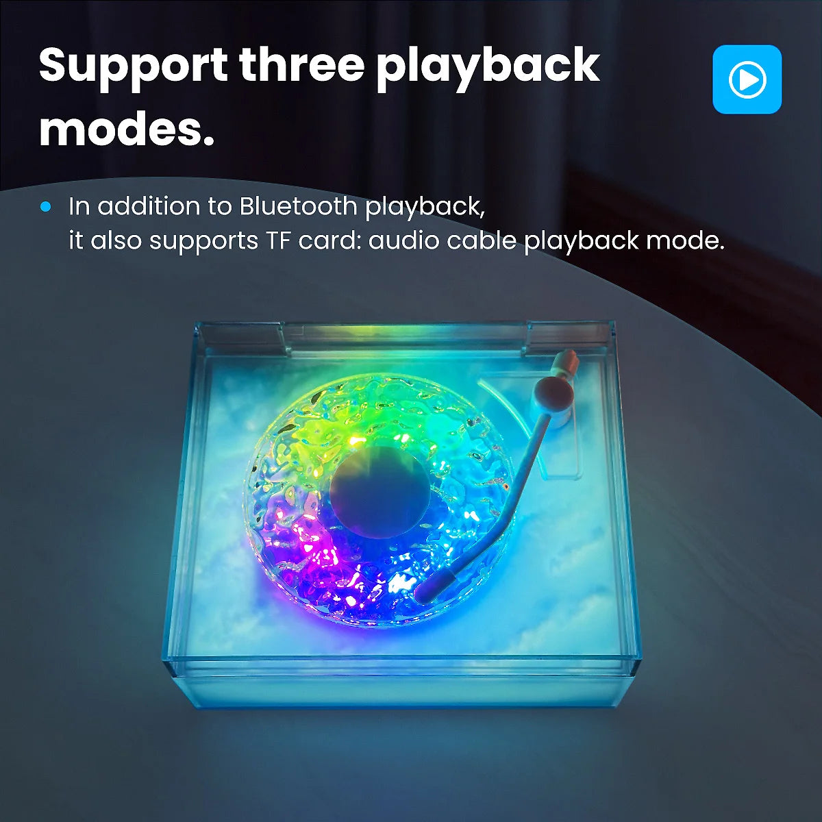 Water Ripple Bluetooth Speaker with Night Light and Three Playback Modes for Bedroom