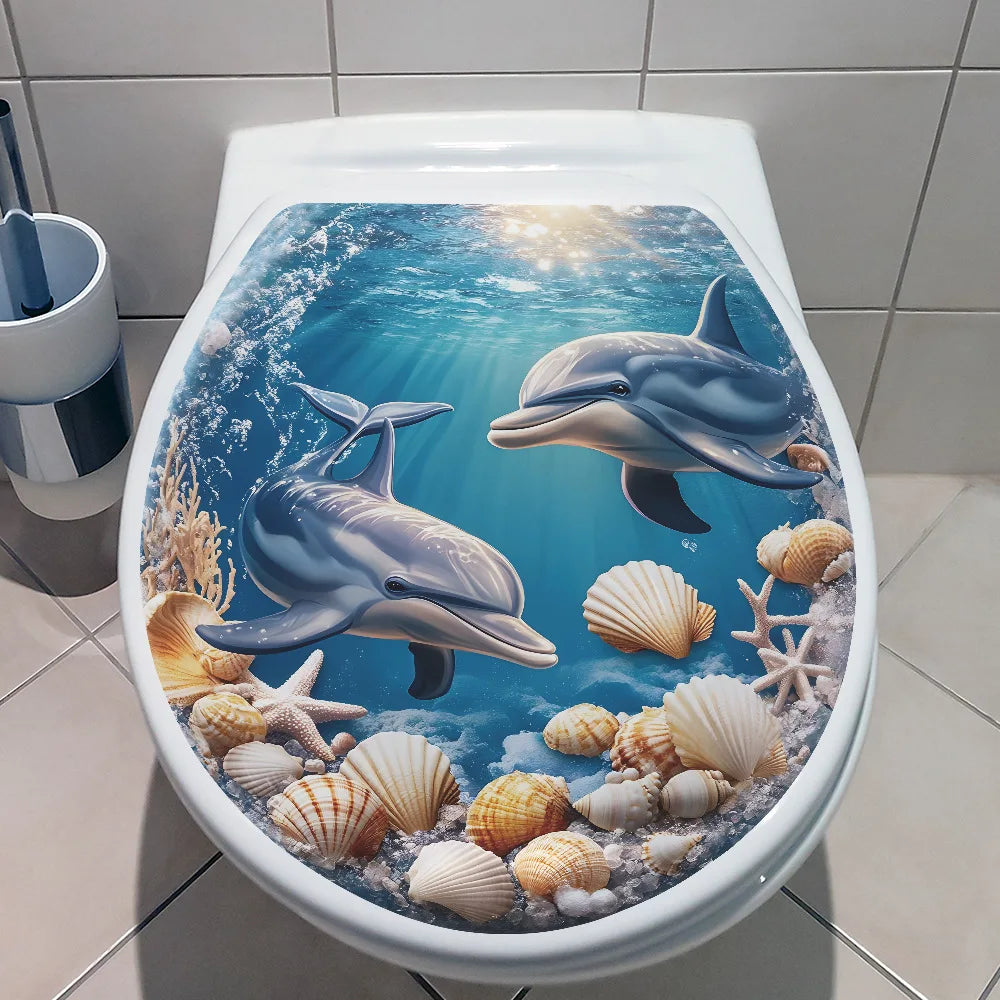 CowLost | 1pc-ocean-dolphin-shell-bathroom-toilet-sticker-decorative |11