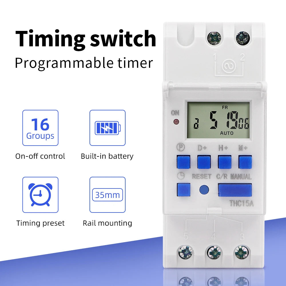 Digital 7-Day Programmable Timer Relay 220V 25/30A with Power Outage Memory
