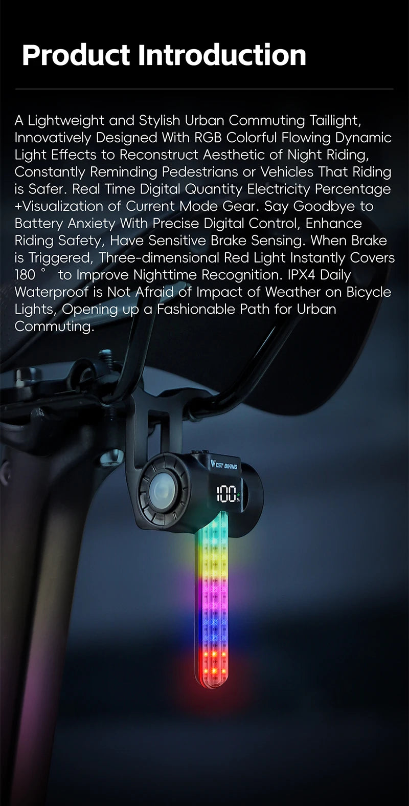 CowLost | west-biking-bicycle-taillight-power-display-intelligent-sensing-navigation-bike-rear-light-type-c-charging-led-mtb-bike-light |8