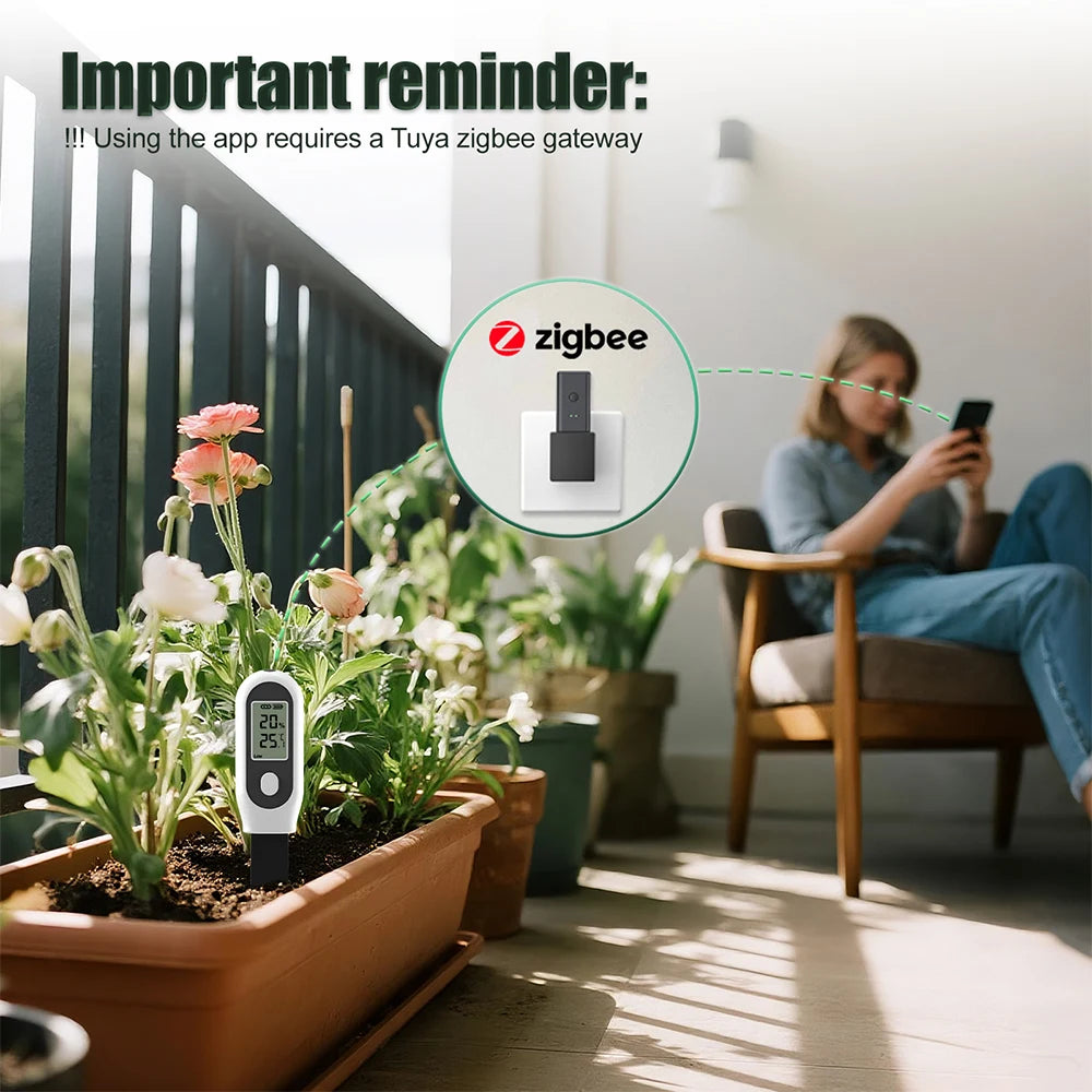 Tuya Zigbee 3-in-1 Soil Tester LCD Humidity Temperature Sunlight Meter Smart APP Monitor for Plants Garden