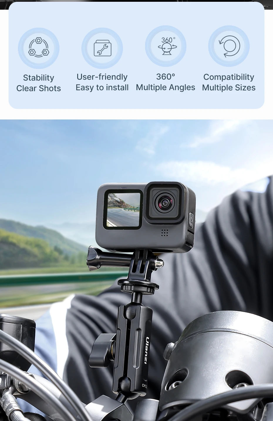CowLost | ulanzi-cm025-action-camera-mount-for-go-pro-11-10-9-8-7-6-insta360-bicycle-motorcycle-handlebar-mount |8