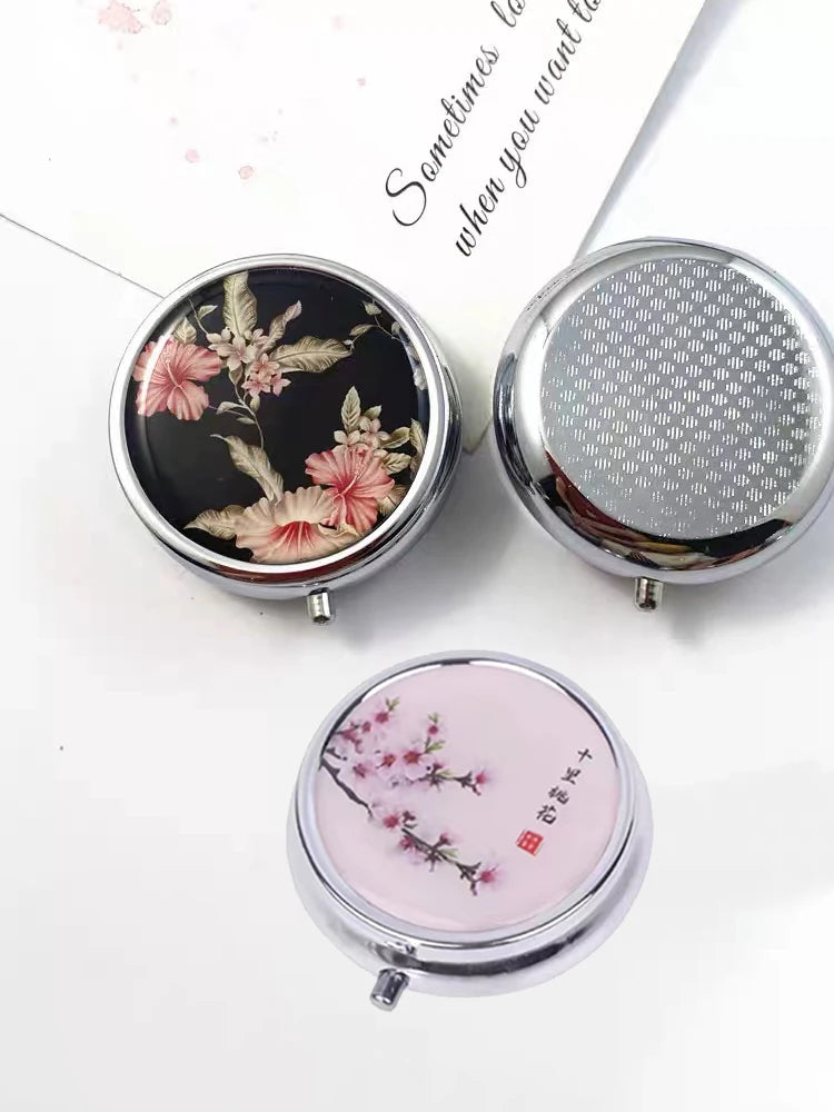 CowLost | product_id-portable-metal-round-medicine-storage-box-dispenser-with-natural-pattern-for-travel-and-camping |3