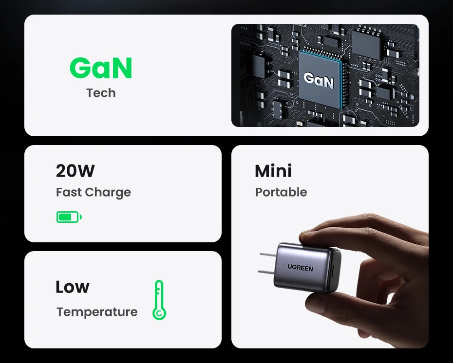 CowLost | ugreen-20w-gan-charger-pd-fast-charger-usb-c-pd3-0-qc3-0-quick-charging |8