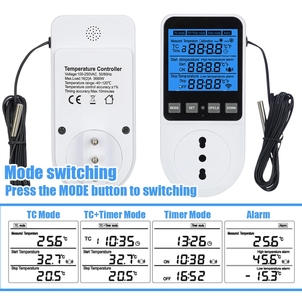 LCD Timer Socket Thermostat Temperature Controller AC110-230V for Heating Cooling