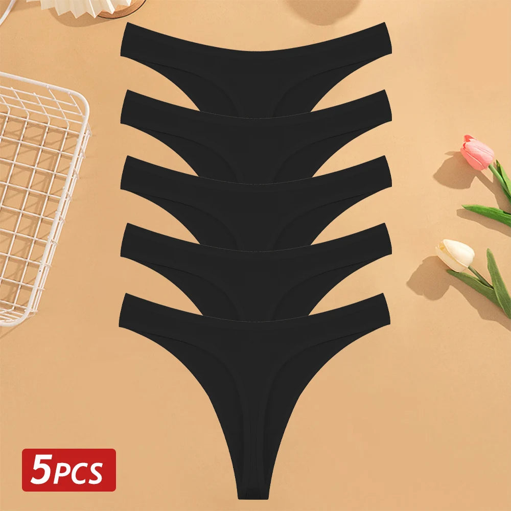 CowLost | activewear-pants-5pcs-women-cotton-solid-color-g-string-panties-set |24