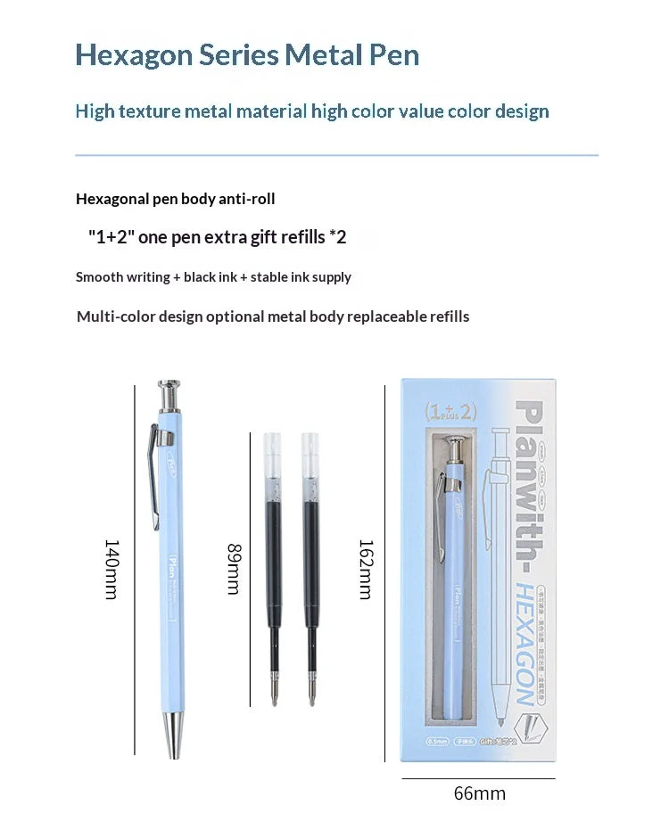 CowLost | product_id-planwith-hexagonal-metal-gel-pen-0-5mm-black-ink-retractable-anti-roll-comfortable-grip |13