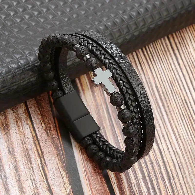 CowLost | high-quality-leather-bracelet-men-classic-fashion-tiger-eye-beaded-multi-layer |23