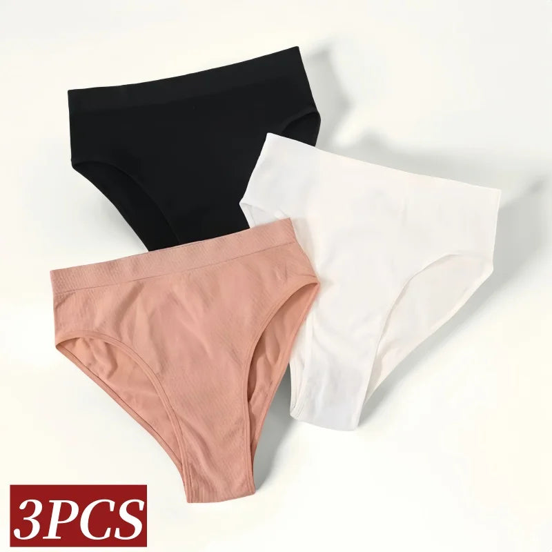 CowLost | 3pcs-set-seamless-panties-women-high-waist-briefs-high-cut-sports-bottom-underwear-female-stretch-rib-underpants-sexy-lingerie |2