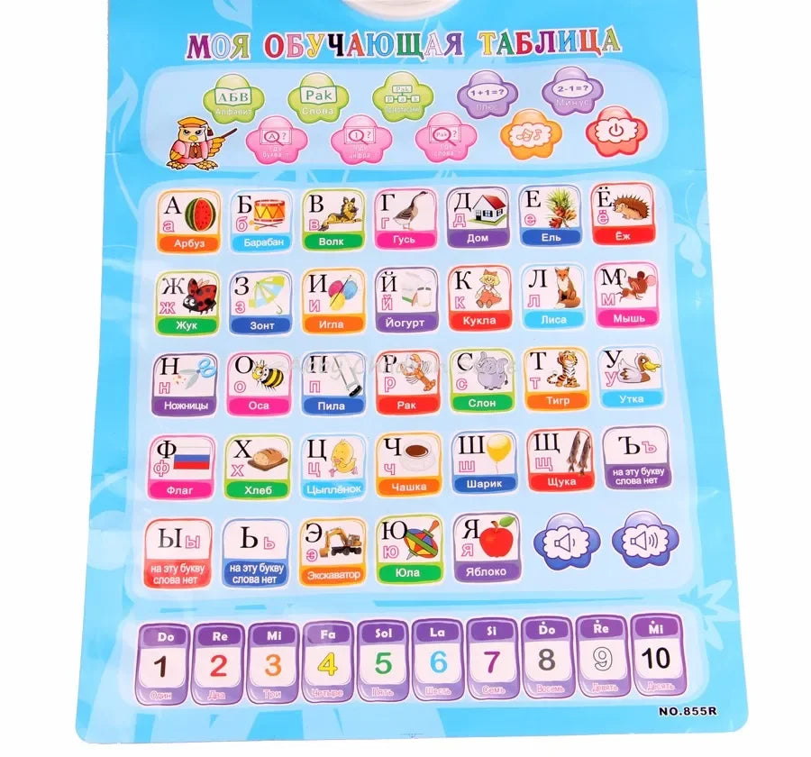 Russian Language Learning Baby Toy Alphabet Music Phonic Talking Wall Chart Poster