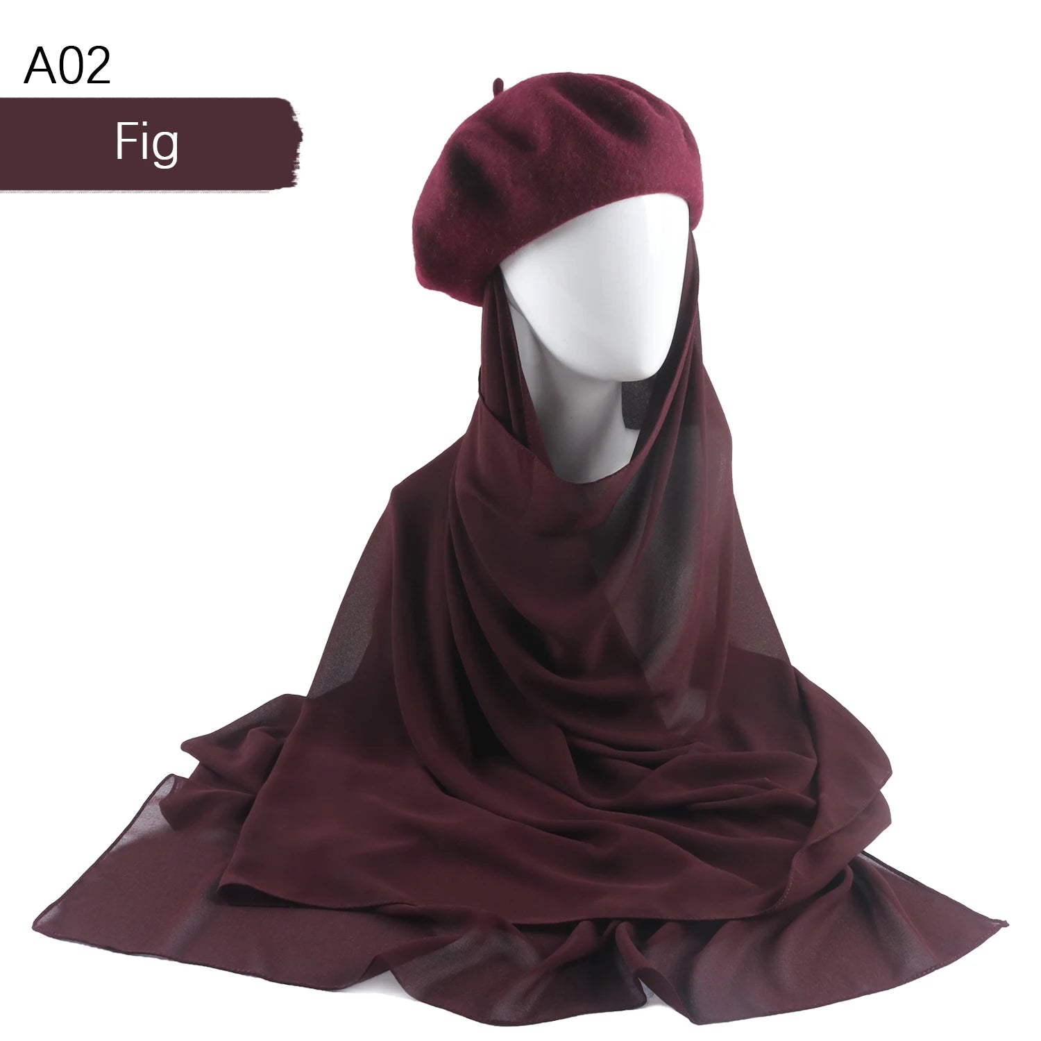CowLost | musilm-women-french-style-beret-hats-with-chiffon-hijab |34
