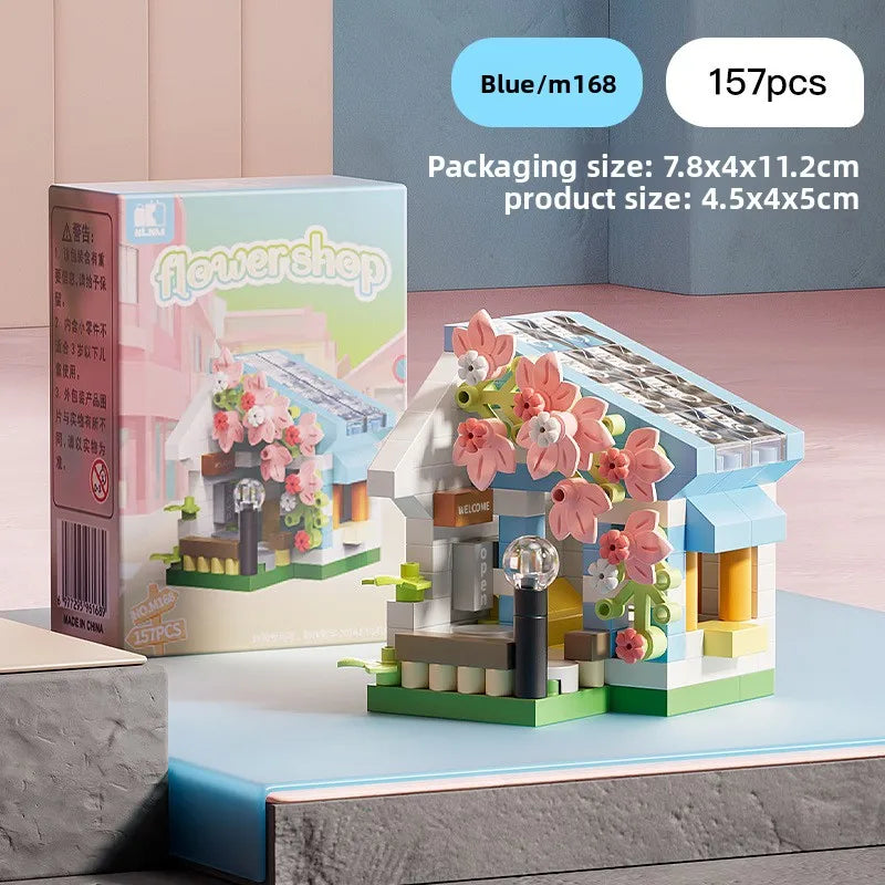 Mini City Street View Flower Shop Building Blocks Kit Educational Toy for Kids