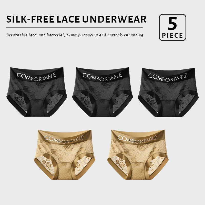 CowLost | product_id-fallsweet-5-pack-plus-size-women-s-floral-lace-seamless-briefs-with-letter-embroidery |5