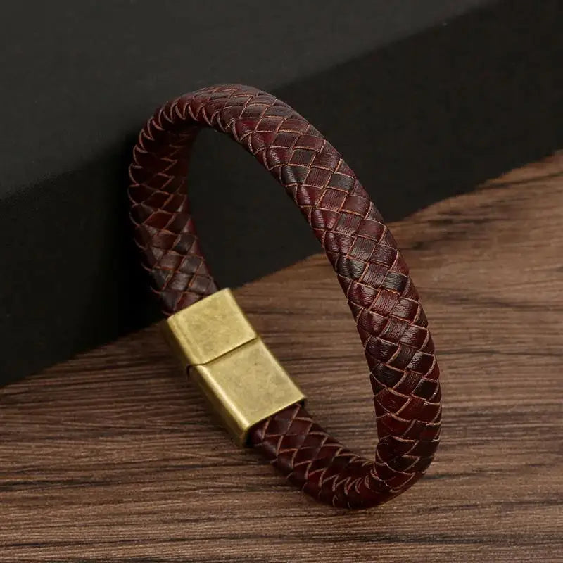 CowLost | badge-pass-holders-classic-mens-braided-leather-bracelet-with-magnetic-clasp |28