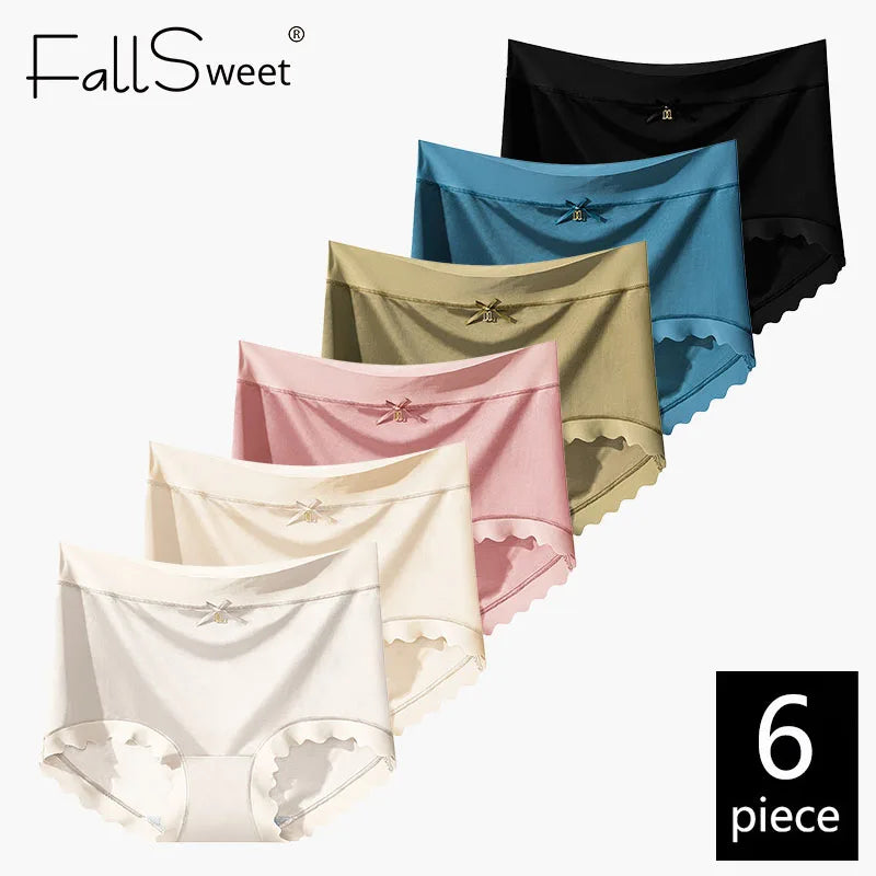CowLost | fallsweet-6pcs-womens-high-waist-ice-silk-seamless-panties-plus-size-boyshort-breathable-butt-lift-underwear-comfortable-briefs |1