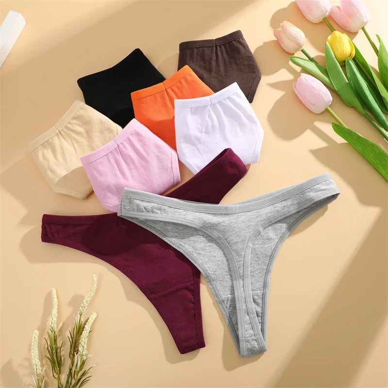 CowLost | activewear-pants-5pcs-women-cotton-solid-color-g-string-panties-set |5