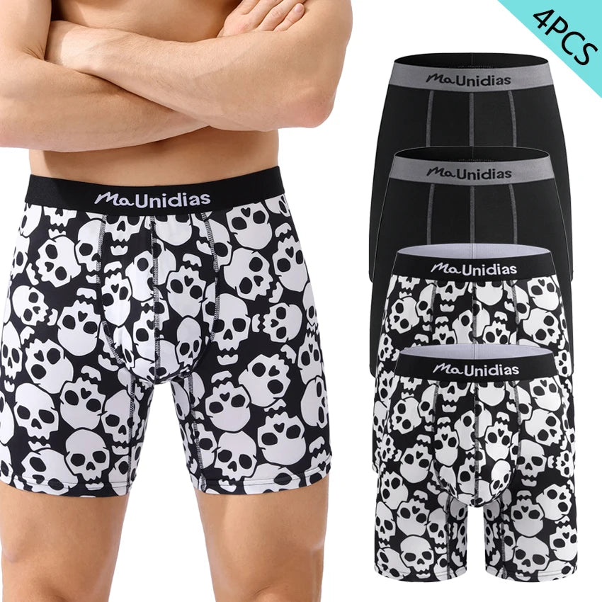 CowLost | activewear-pants-4pcs-mens-boxer-briefs-with-elastic-waistband-skull-print |1