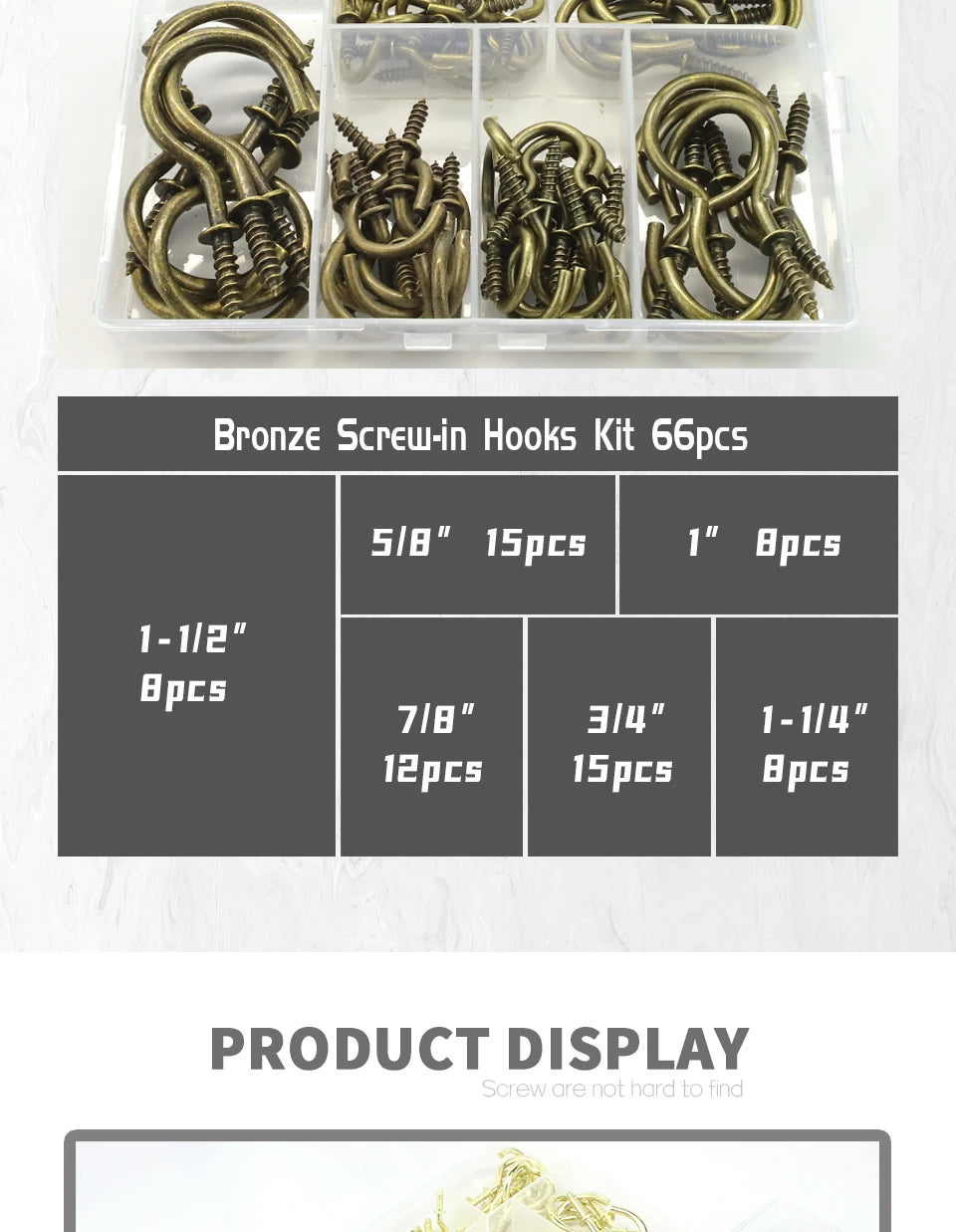 CowLost | nindejin-66pcs-heavy-duty-screw-hooks-kit-carbon-steel |12