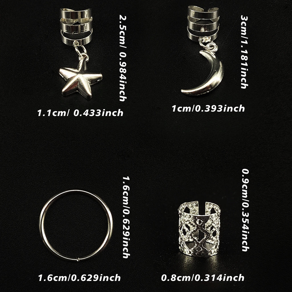 CowLost | 44pcs-stars-moon-combination-fashion-metal-cutout-dreadlock-hair-rings |11