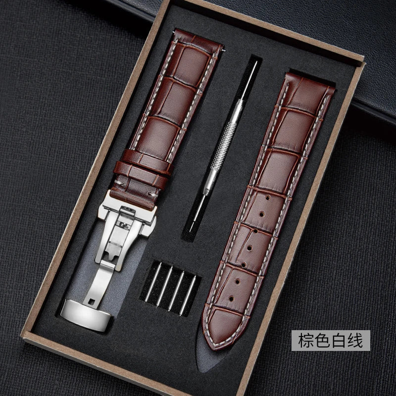 CowLost | bracelets-product_id-genuine-leather-watch-strap-18-24mm-with-butterfly-folding-clasp-and-watchband-box-replacement-wristband |23