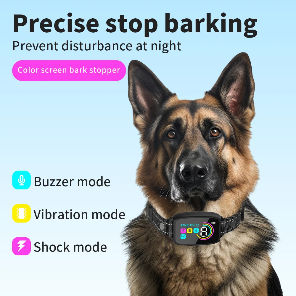 Rechargeable IP67 Waterproof Automatic Anti-Bark Dog Collar Trainer with Color Screen