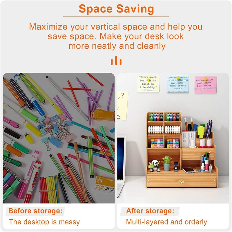 CowLost | wooden-desk-organiser-diy-desktop-tidy-pen-holder-large-capacity-stationery-storage-box-with-drawer-for-home-office-and-school |13