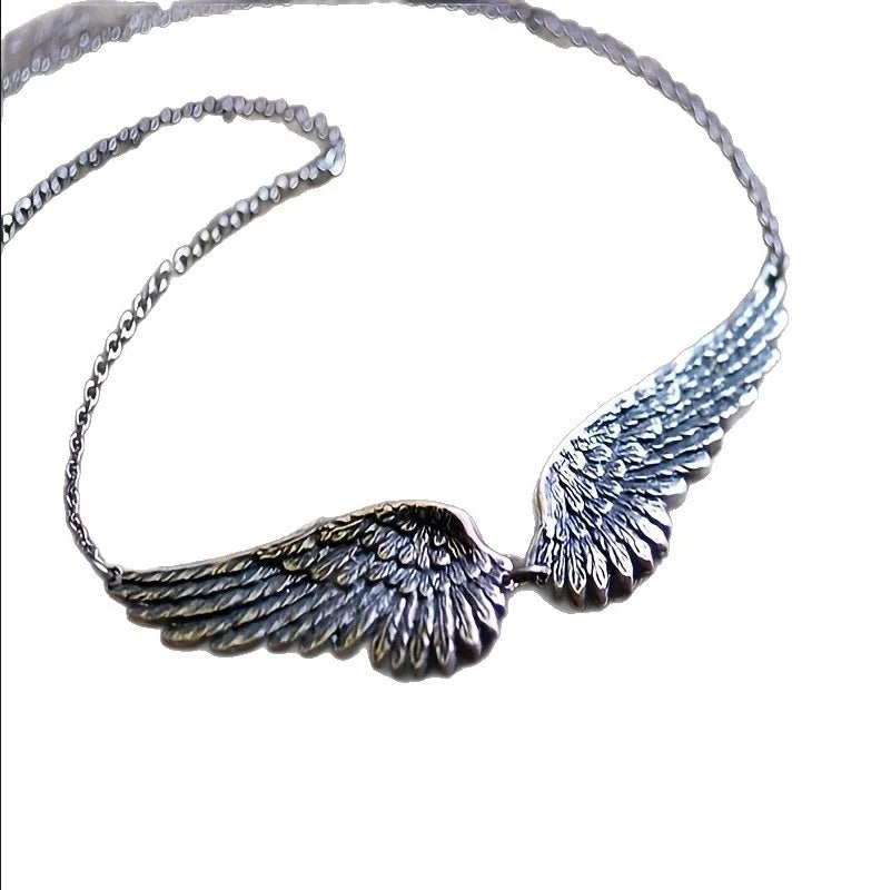 Vintage Angel Wings Feather Pendant Choker Link Chain Necklace for Women